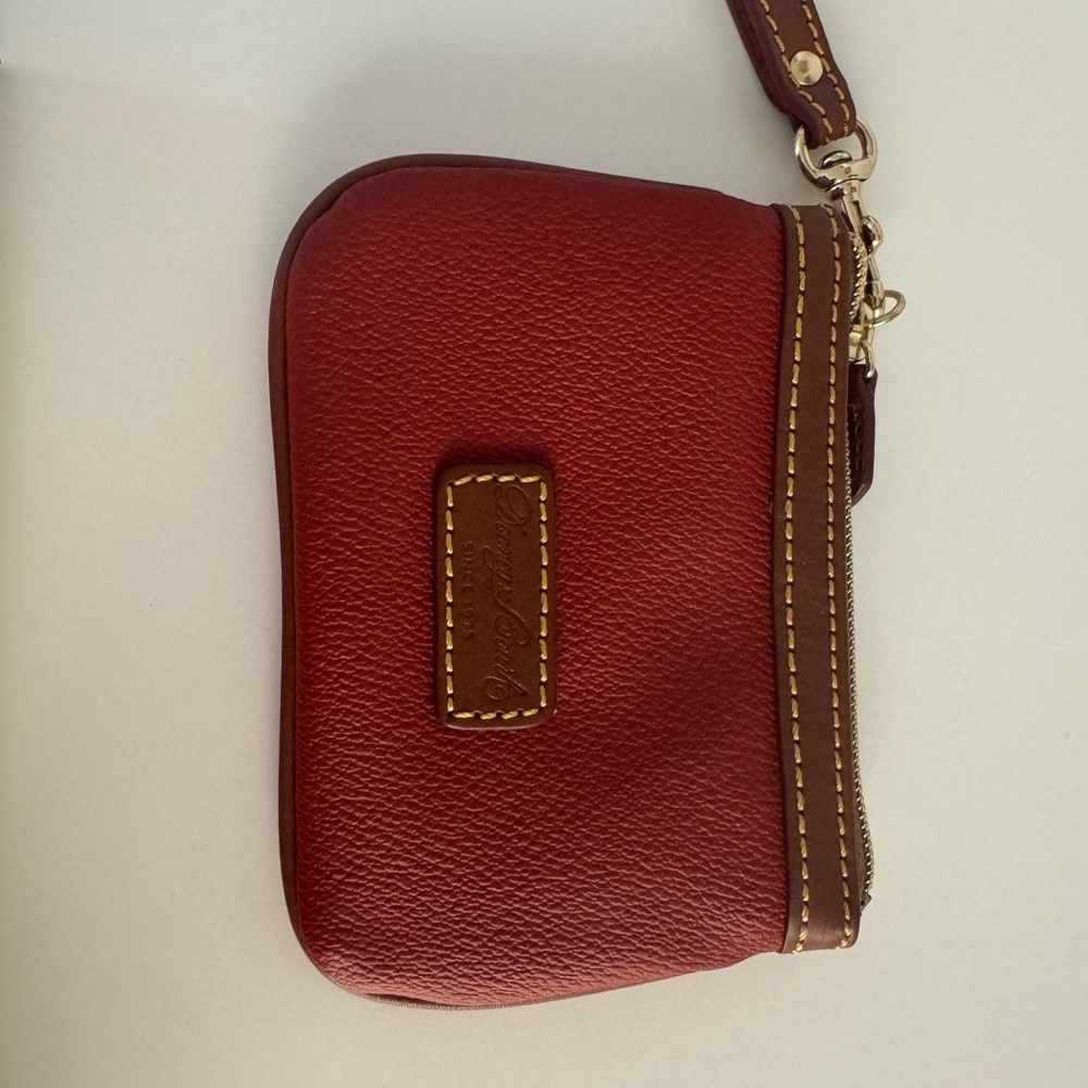 New without tags, Dooney and Bourke Red and Brown Leather Wristlet Clutch